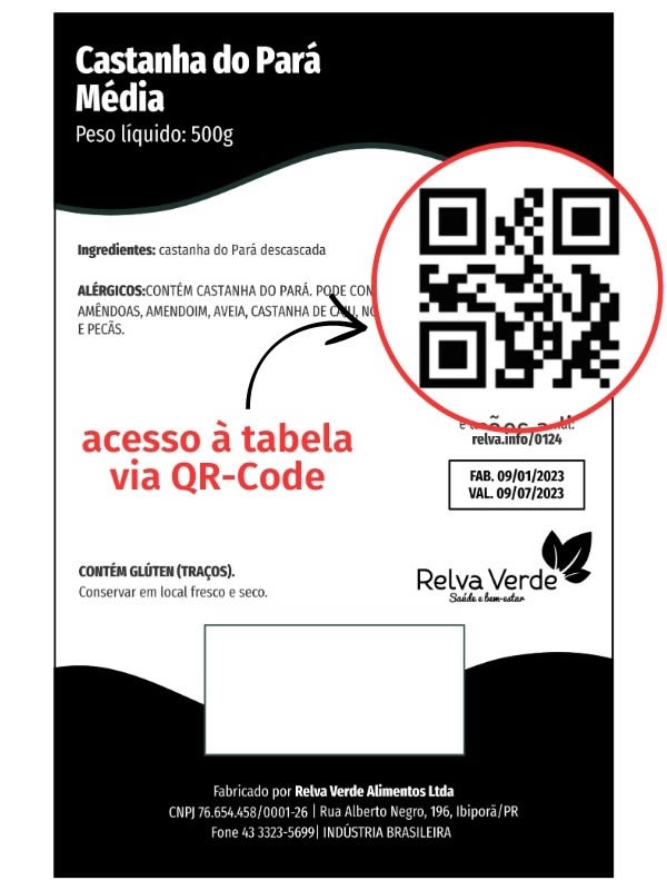 Tabela de informao Nutricional Relva Verde - Acesso via QR Code na embalagem