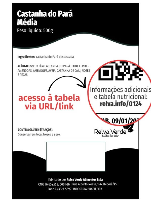 Tabela de informao Nutricional Relva Verde - Acesso via URL/link para a pgina do produto na embalagem