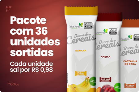 Pacote com 36 barras de cereais sortidas.