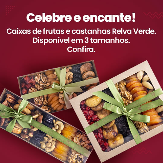 Celebre e encante! Caixa de frutas e castanhas Relva Verde. Disponvel em 3 tamanhos. Confira.